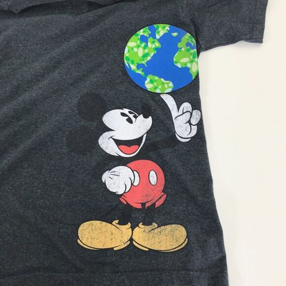 Disney Mickey Mouse World Graphic Print T-Shirt Men's Large Dark Gray Crew Neck - Picture 4 of 8